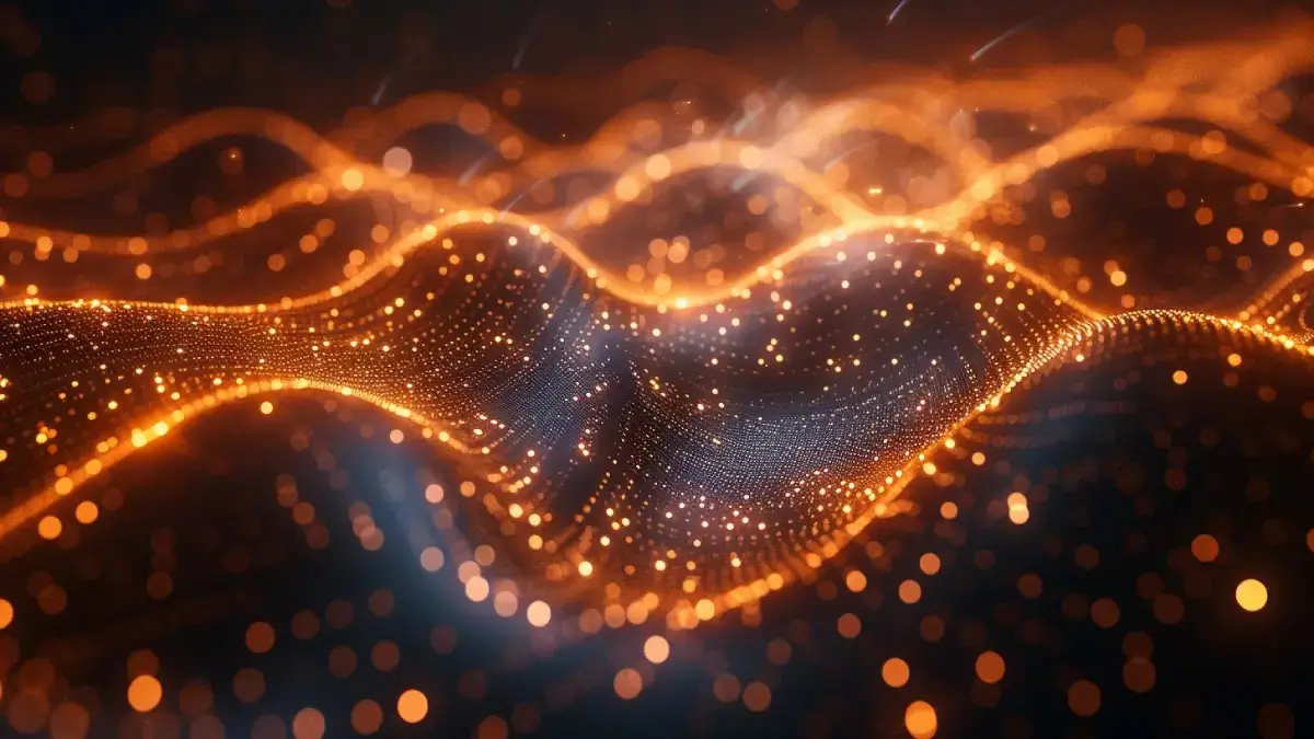 Fond d'écran abstrait de particules numériques orange pour un article sur l'arithmétique modulaire.
